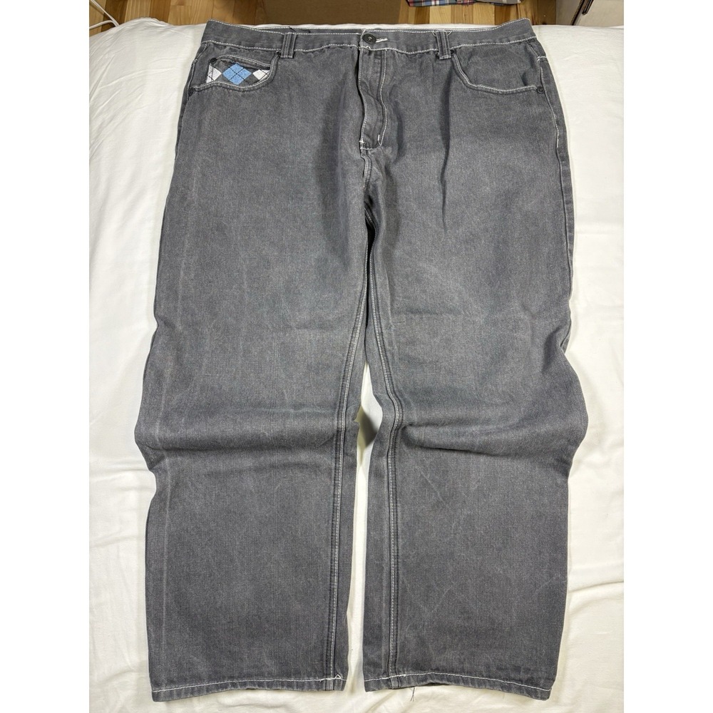 Red Ape Mens Jeans 46x32 Gray Denim Baggy Y2K Streetwear Argyle Pocket Hip Hop